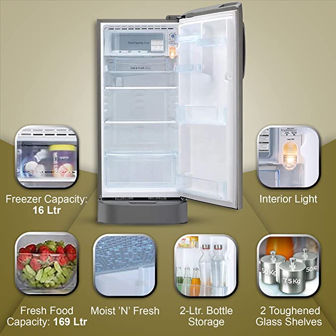 LG 185 L 5 Star Inverter Direct-Cool Single Door Refrigerator (GL-D201APZU, Shiny Steel, Base stand with drawer) LG 185 L 5 Star Inverter Direct-Cool Single Door Refrigerator (GL-D201APZU, Shiny Steel, Base stand with drawer)